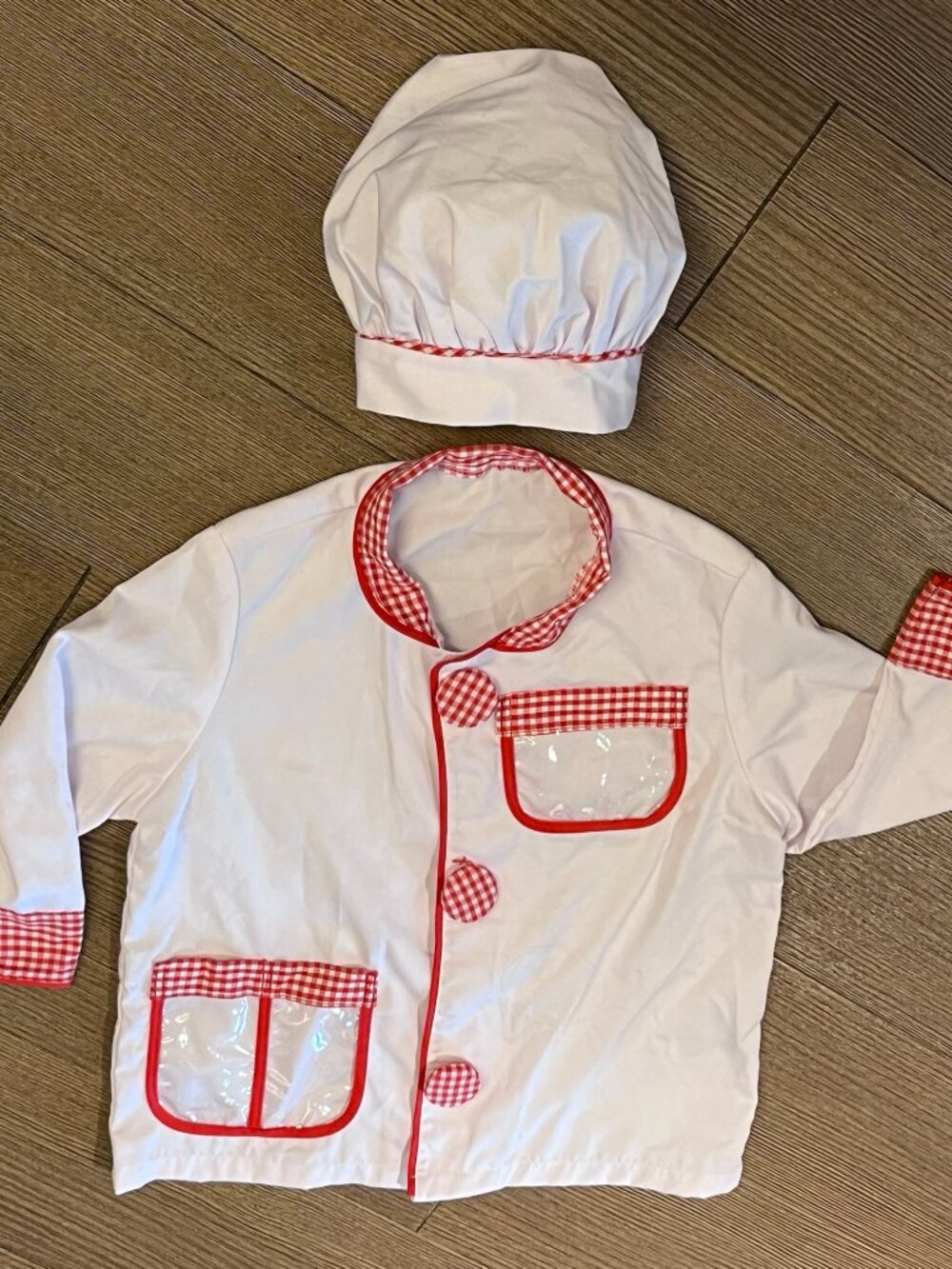 Kids Chef Costume with Chef Hat Halloween White Red Pretend Time Age 3-6